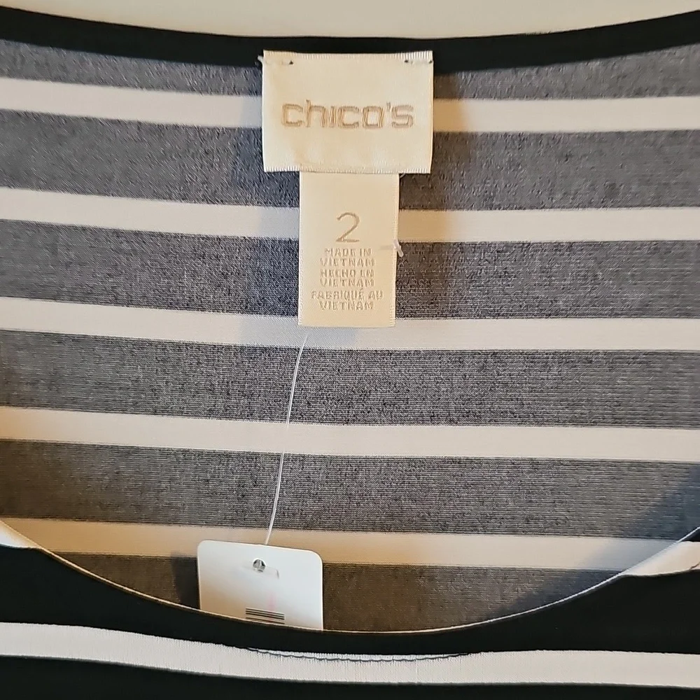 Chicos Sz 2 Black and White Striped Dress Sz 12 Large New $99